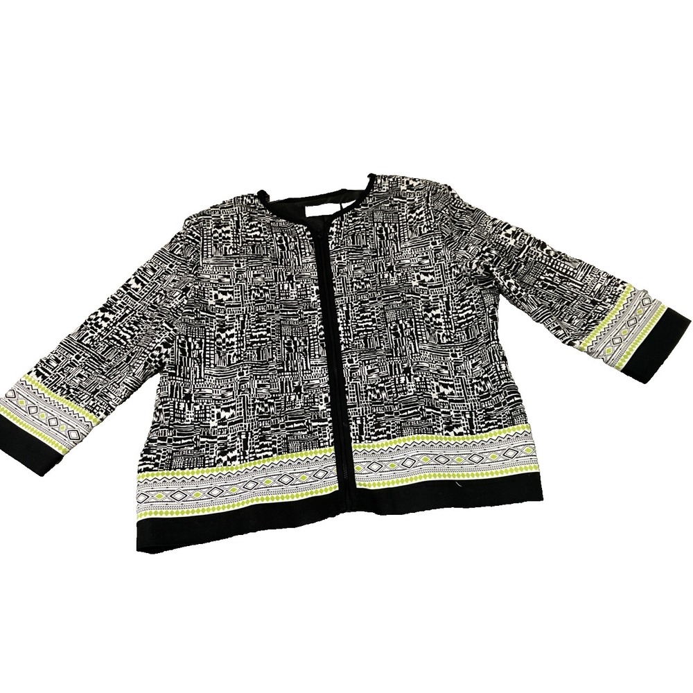 Alfred Dunner Full Zip Open Front Jacket White Black Green Blazer 12P